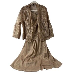 Roaman’s 18W 2PC Gold Lace Jacket & Dress Set Formal Evening NWT